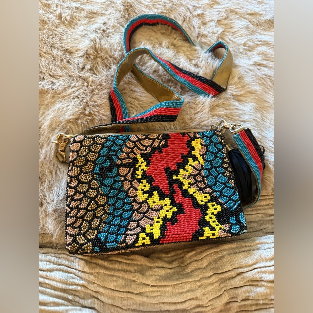 Beaded Snakeskin Clutch + Crossbody Bag